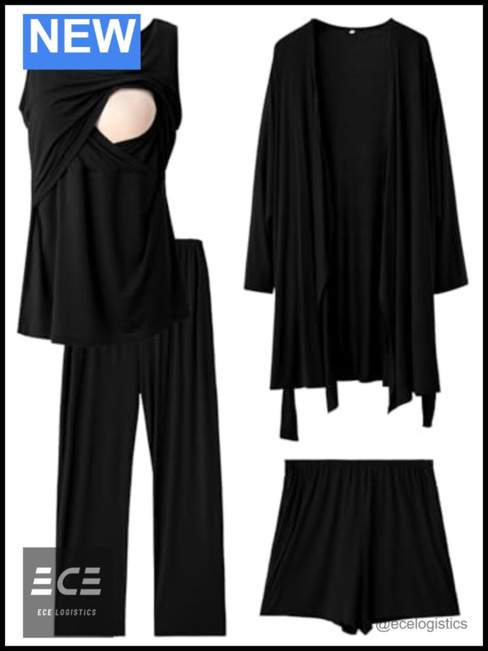 4PC Nursing Pajama Set Robe Maternity Postpartum Breastfeeding Sleepwear